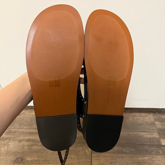 New! Madewell Eleni NV822 Black Grommet Ankle Wrap Thong Sandals Leather 9 NWOB - Picture 7 of 9